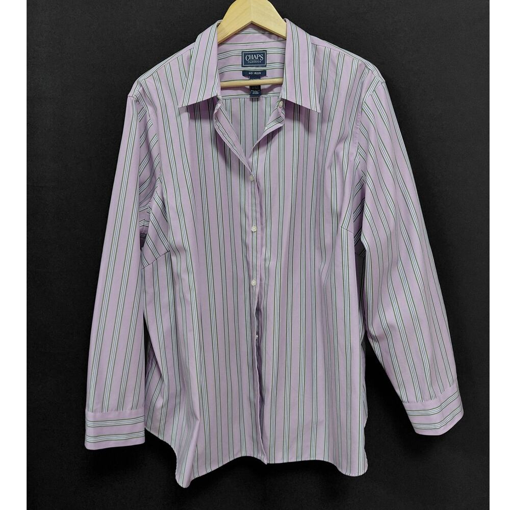 CHAPS CLASSICS No Iron Striped Shirt Purple Woven Long Sleeve Men Size 3X